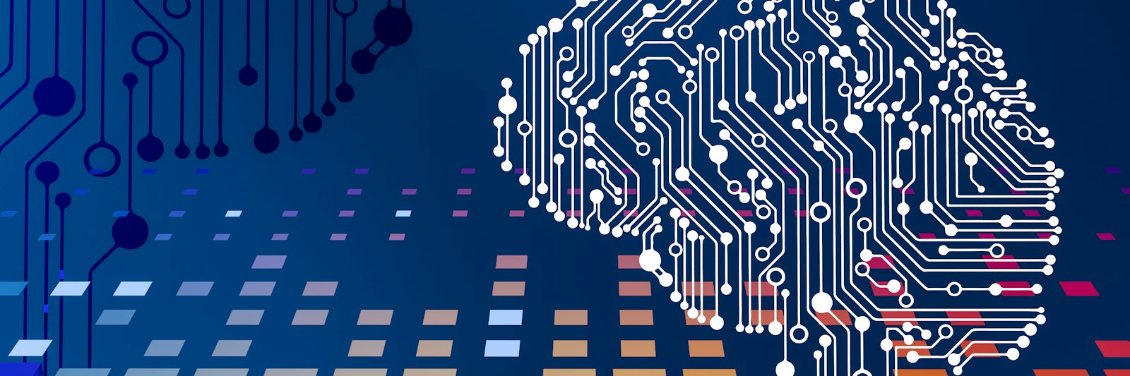 Circuit board pattern in the shape of a brain symbolising artificial intelligence